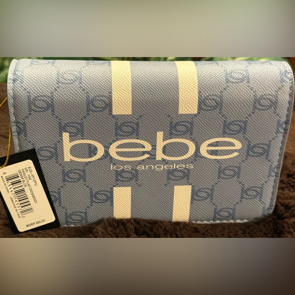 Bebe Paisley Denim Blue and Cream Crossbody Satchel NWT